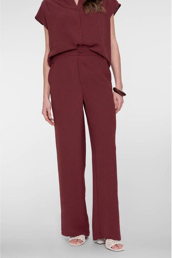 Geisha pantalon met hoge taille en riemlussen roodbruin
