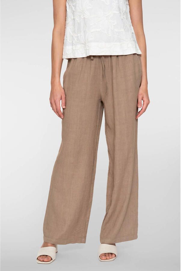 Geisha regular waist broek met linnen bruin