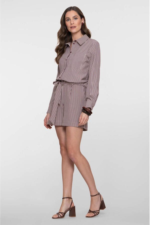 Geisha straight high waist gestreepte casual short donkerrood - Foto 2