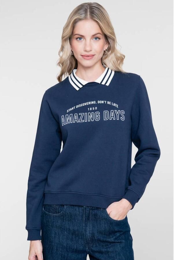 Geisha sweater met tekst donkerblauw