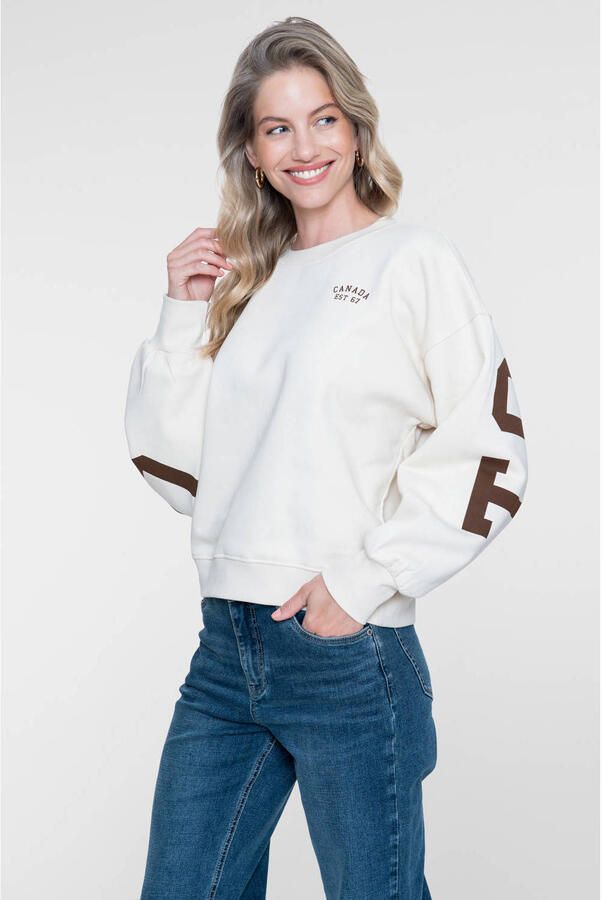 Geisha sweater met tekst zand
