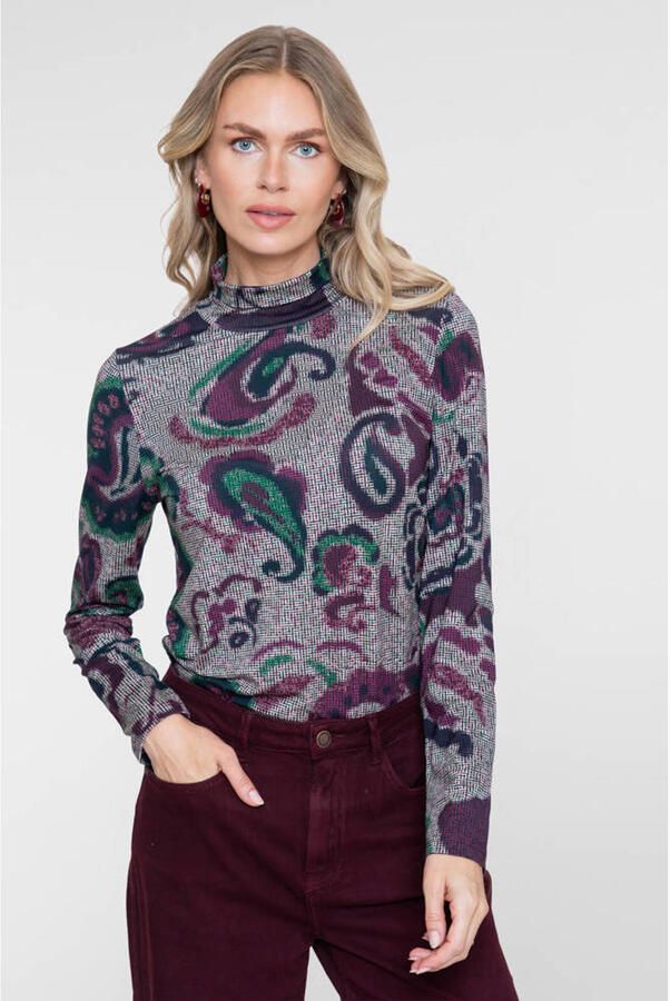 Geisha top met col en paisley donkerrood groen