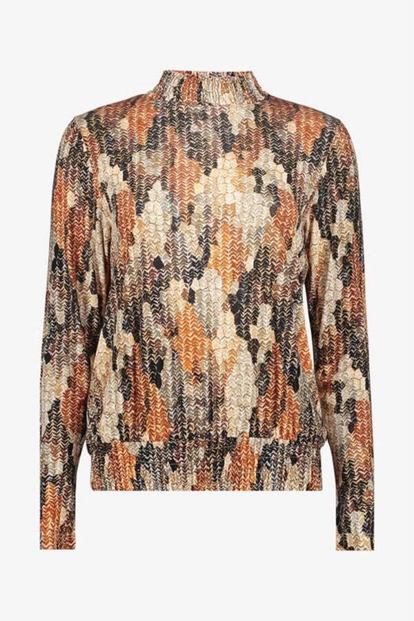 Geisha top met smockwerk en print zwart oranje - Foto 2
