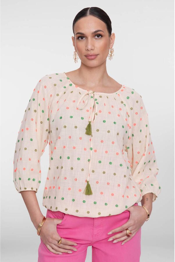 Geisha top met stippen ecru