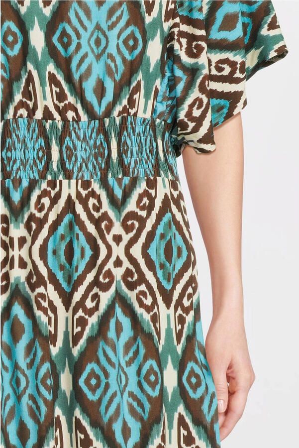 Geisha viscose maxi jurk met smockwerk en print blauw - Foto 2