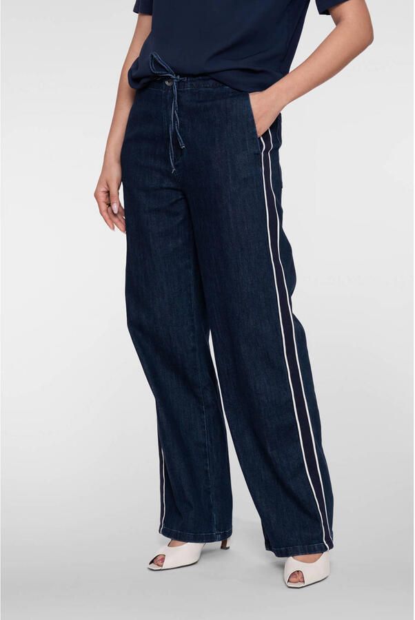Geisha wide leg regular waist gestreepte casual broek donkerblauw