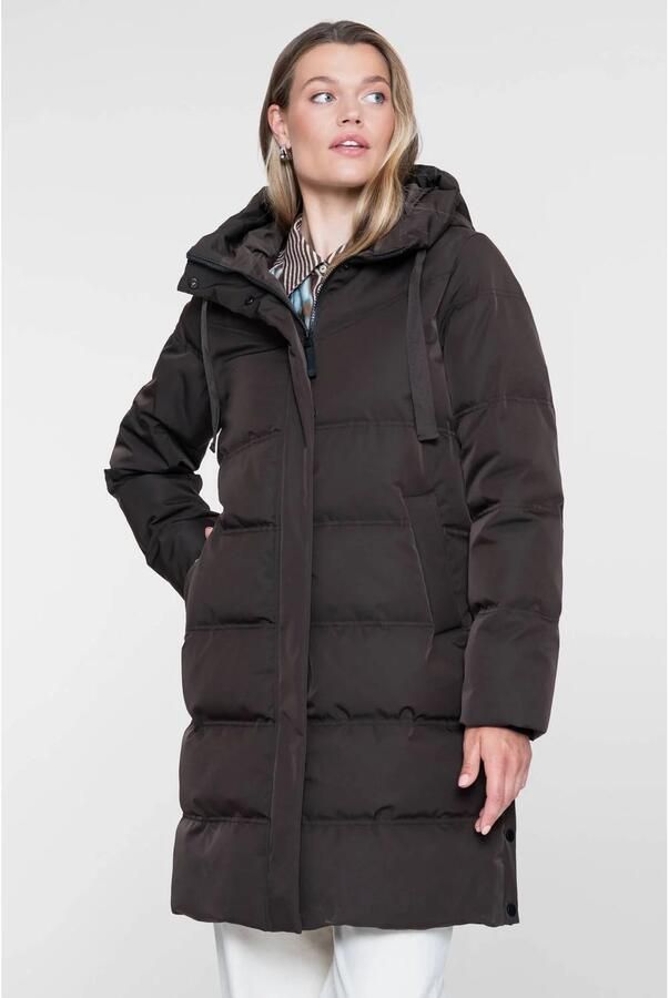 Geisha winterjas met split donkerbruin