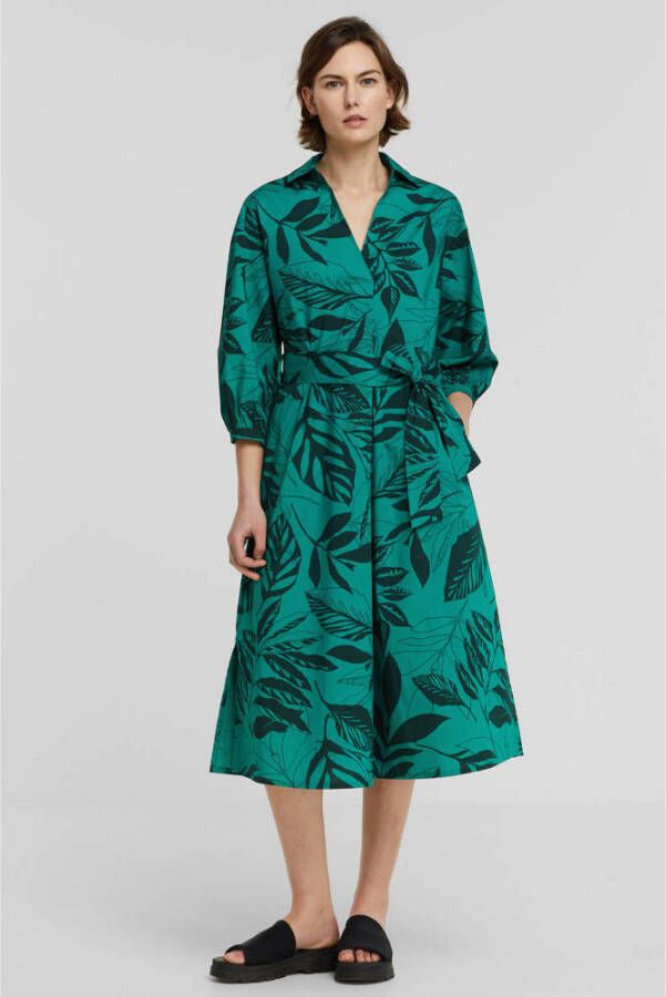 Gerry Weber A-lijn jurk met bladprint en plooien groen