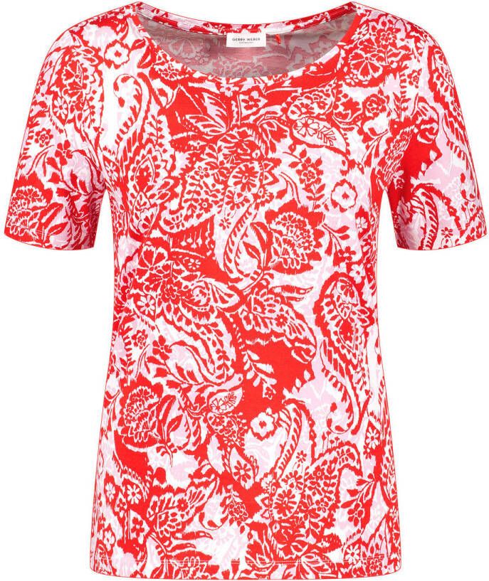 Gerry Weber T-shirt met all over print rood wit
