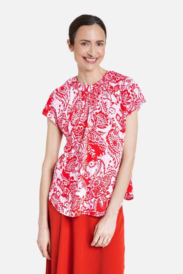 Gerry Weber top met all over print en plooien rood roze wit