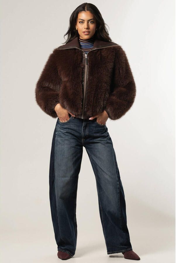 Giacomo faux fur jas donkerbruin