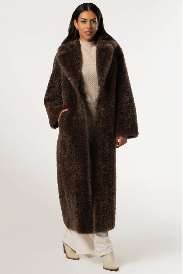 Giacomo faux fur jas donkerbruin