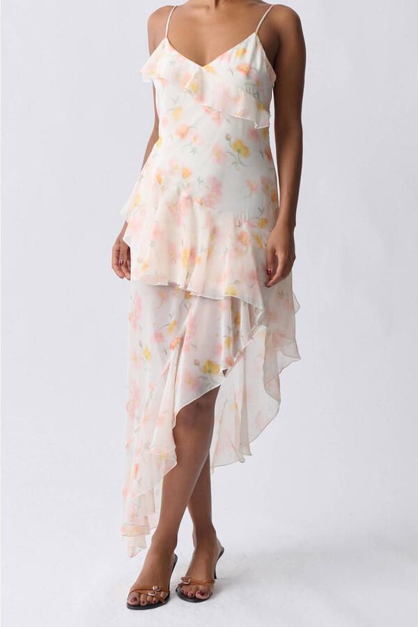 Gina Tricot Midi-jurk met volants en V-hals