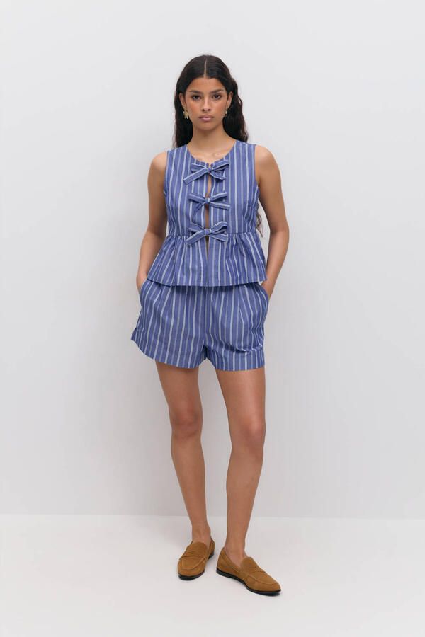 Gina Tricot straight high waist casual short blauw