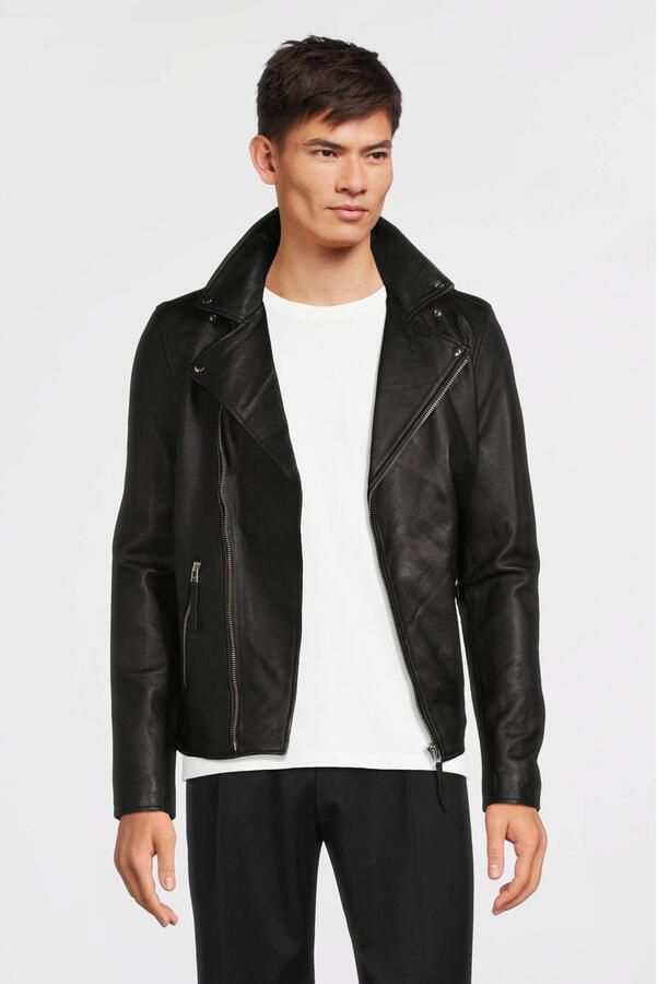 Goosecraft Stijlvolle Zwarte Leren Bikerjas Black Heren - Foto 3