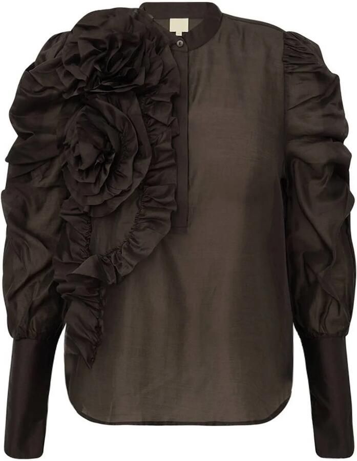Gossia blouse met ruches donkerbruin