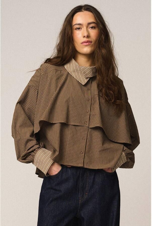 Gossia geruite blouse bruin