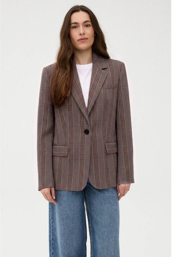 Gossia regular fit geruite blazer met backprint bruin