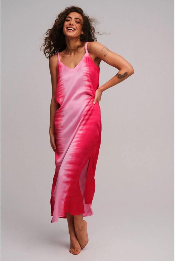 Gossia viscose dip-dye maxi jurk met split roze