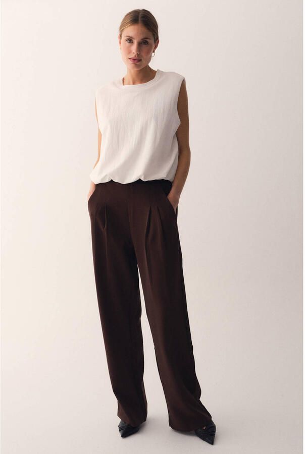 Gossia wide leg broek donkerbruin