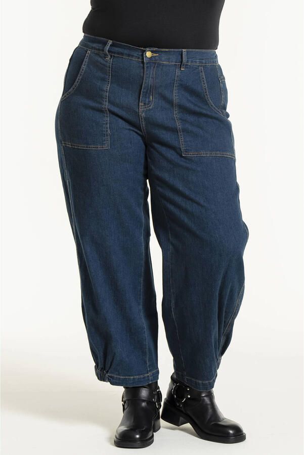 Gozzip denim high waist barrel broek donkerblauw