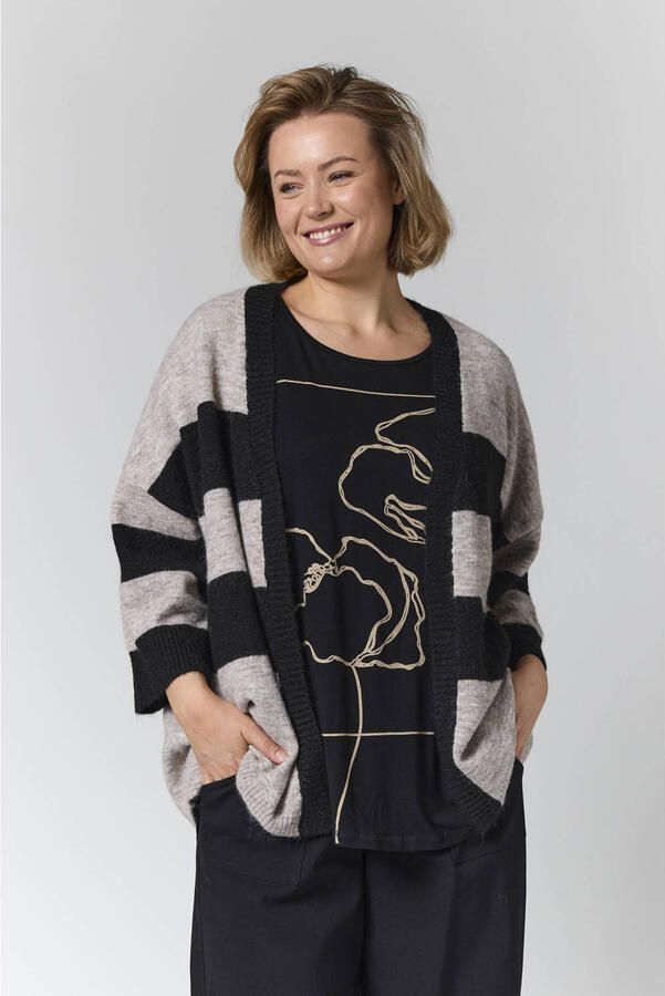 Gozzip gebreid gestreept vest met wol beige zwart