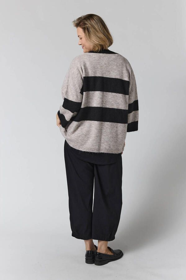 Gozzip gebreid gestreept vest met wol beige zwart - Foto 2
