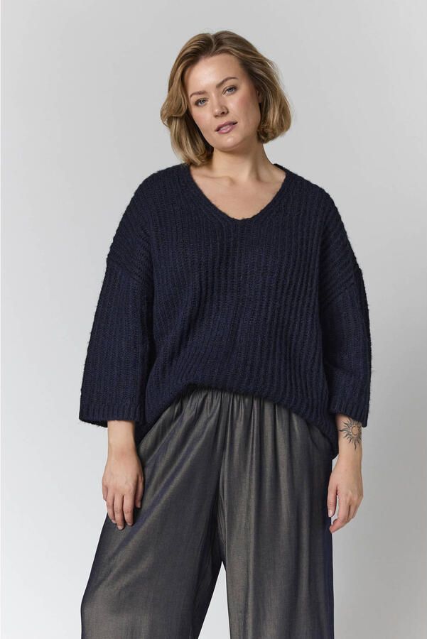 Gozzip Plus Size trui met wol donkerblauw