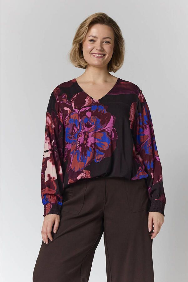Gozzip Plus Size gebloemde blouse meerkleurig
