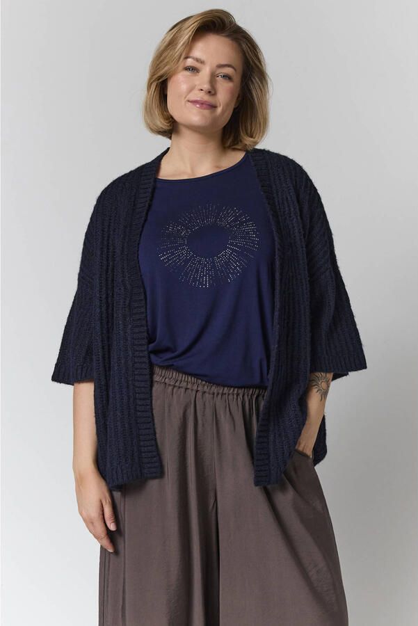 Gozzip Plus Size gebreid vest met wol donkerblauw