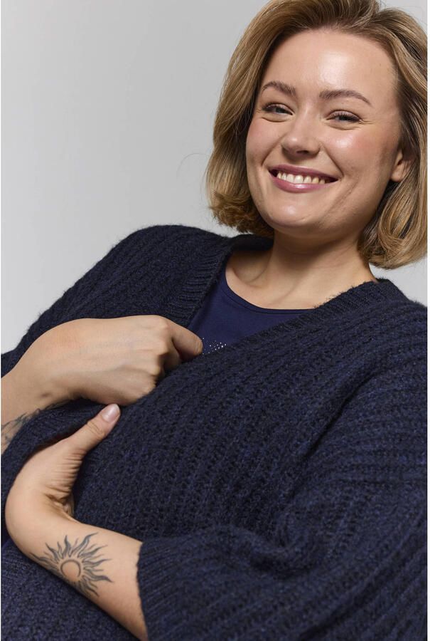 Gozzip Plus Size gebreid vest met wol donkerblauw - Foto 3