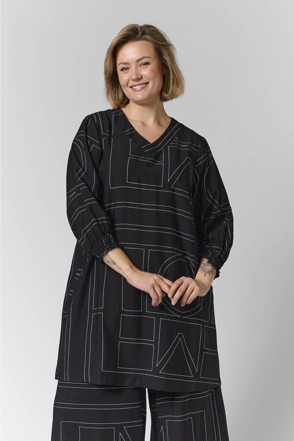 Gozzip Plus Size tuniek met print zwart wit