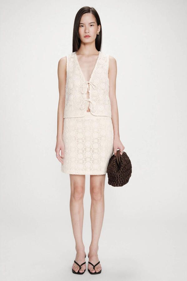 Grace & Mila A-lijn rok crochet crème