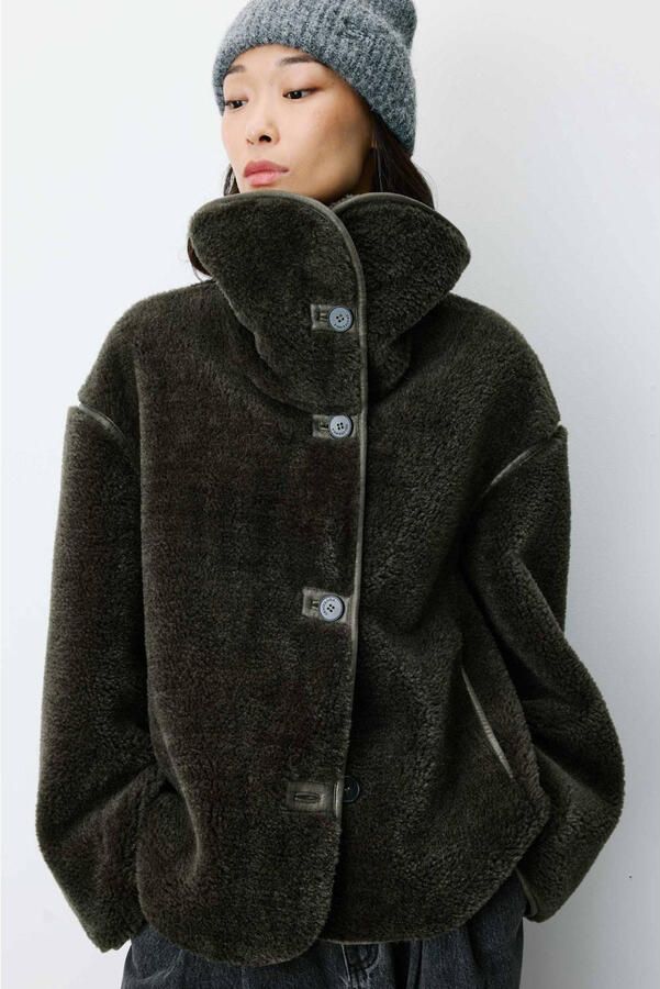 Grace & Mila faux fur jas kakigroen