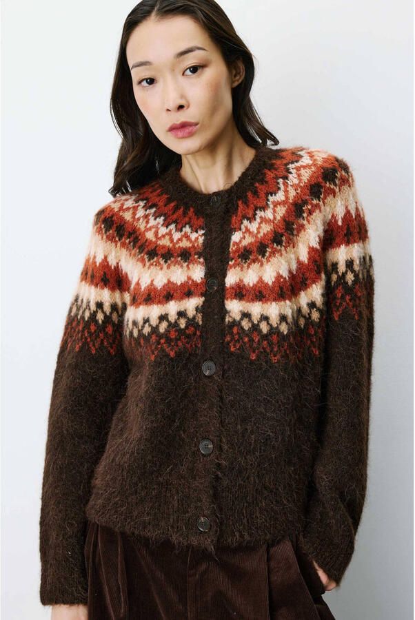 Grace & Mila gebreid vest met wol bruin ecru