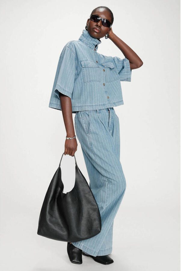 Grace & Mila gestreepte blouse medium blue denim