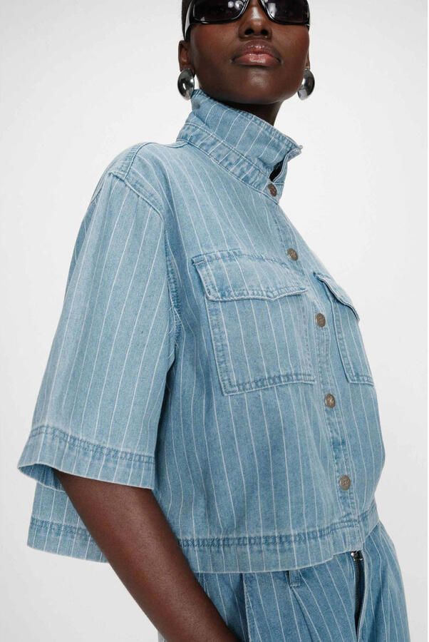 Grace & Mila gestreepte blouse medium blue denim - Foto 3
