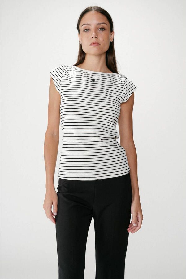 Grace & Mila gestreepte top ecru