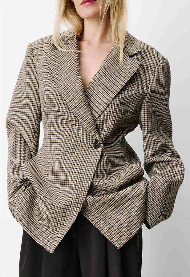 Grace & Mila getailleerde geruite blazer beige