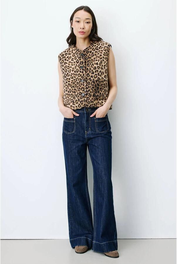 Grace & Mila gilet met panterprint bruin ecru