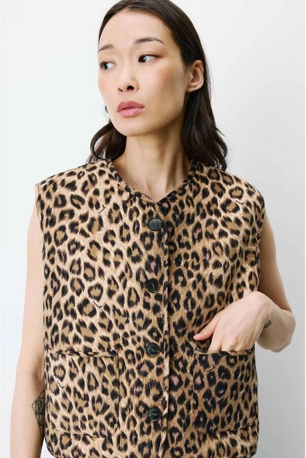 Grace & Mila gilet met panterprint bruin ecru - Foto 3