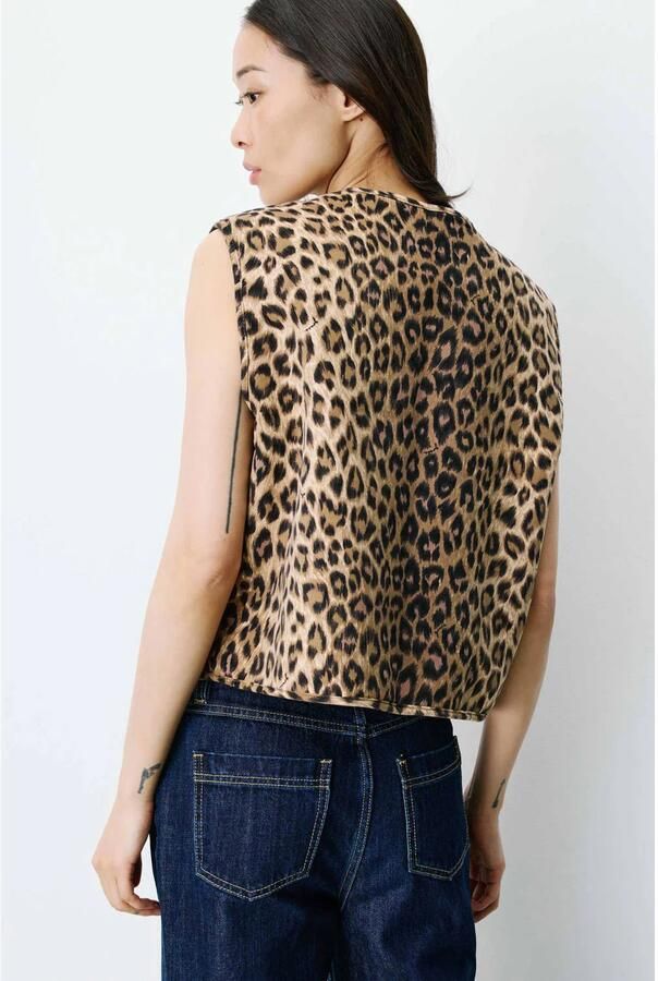 Grace & Mila gilet met panterprint bruin ecru - Foto 2
