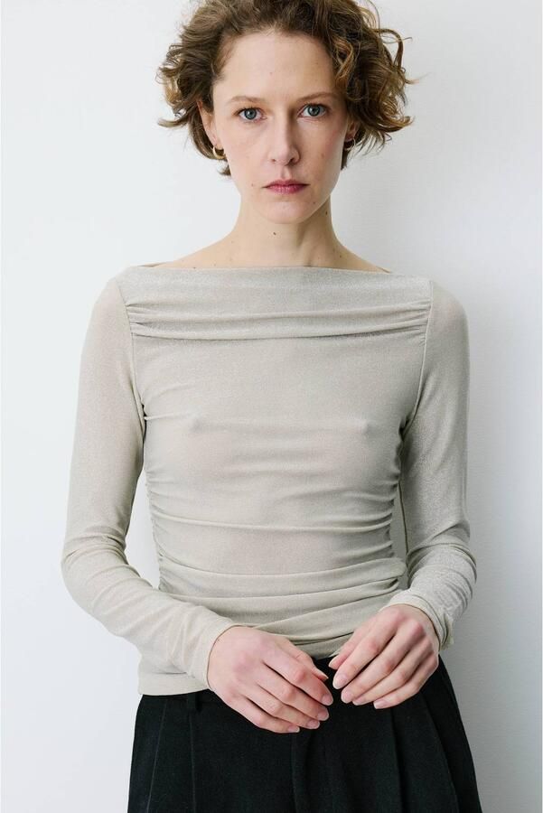 Grace & Mila glitter top met glitters beige goudkleurig