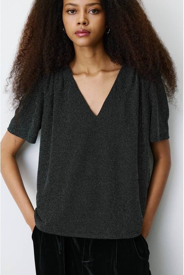 Grace & Mila glitter top met glitters zwart zilver