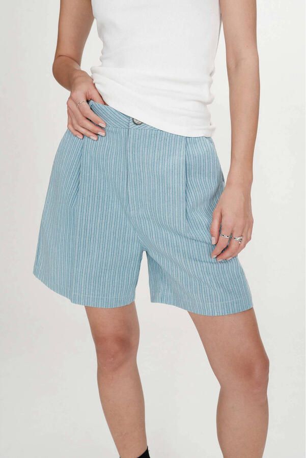 Grace & Mila high waist casual short met krijtstreep lichtblauw