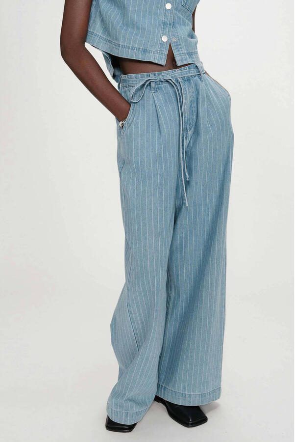 Grace & Mila high waist gestreepte wide leg jeans medium blue denim - Foto 4