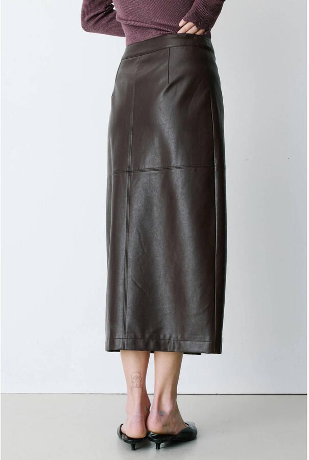 Grace & Mila imitatieleren midi rok bruin - Foto 2