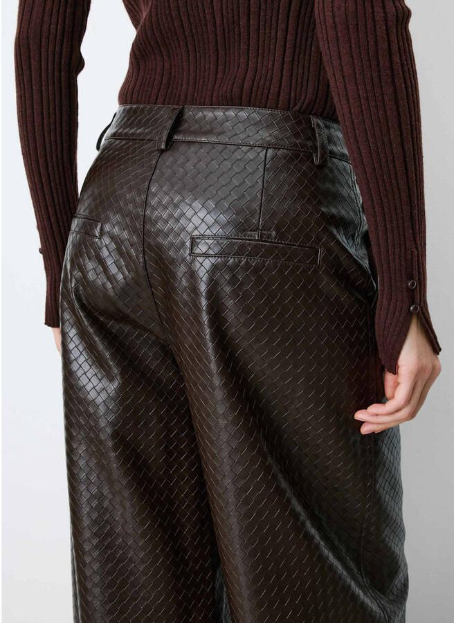 Grace & Mila imitatieleren wide leg coated broek bruin - Foto 6