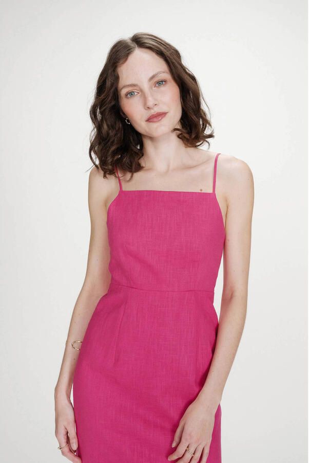 Grace & Mila linnen midi jurk roze
