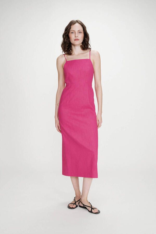 Grace & Mila linnen midi jurk roze - Foto 3
